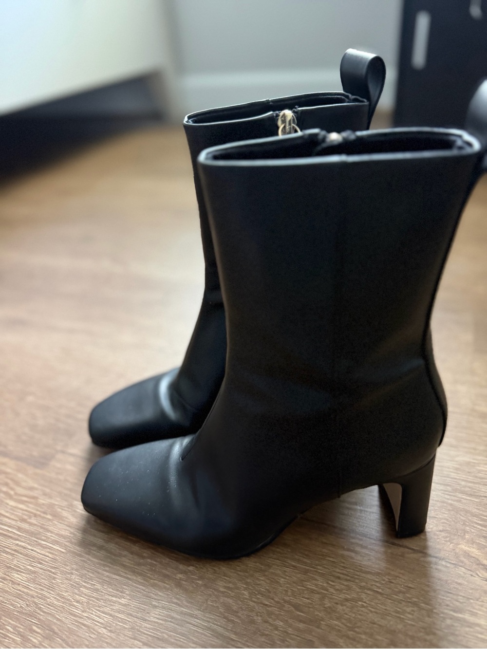 H&M Black Mid-Calf Heel Leather-Look Boots